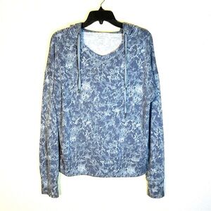 Freely Women's Hoodie Sweatshirt Long Sleeve Drawstring Blue Geo Pattern Size L